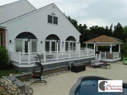 deck and stone patio combination